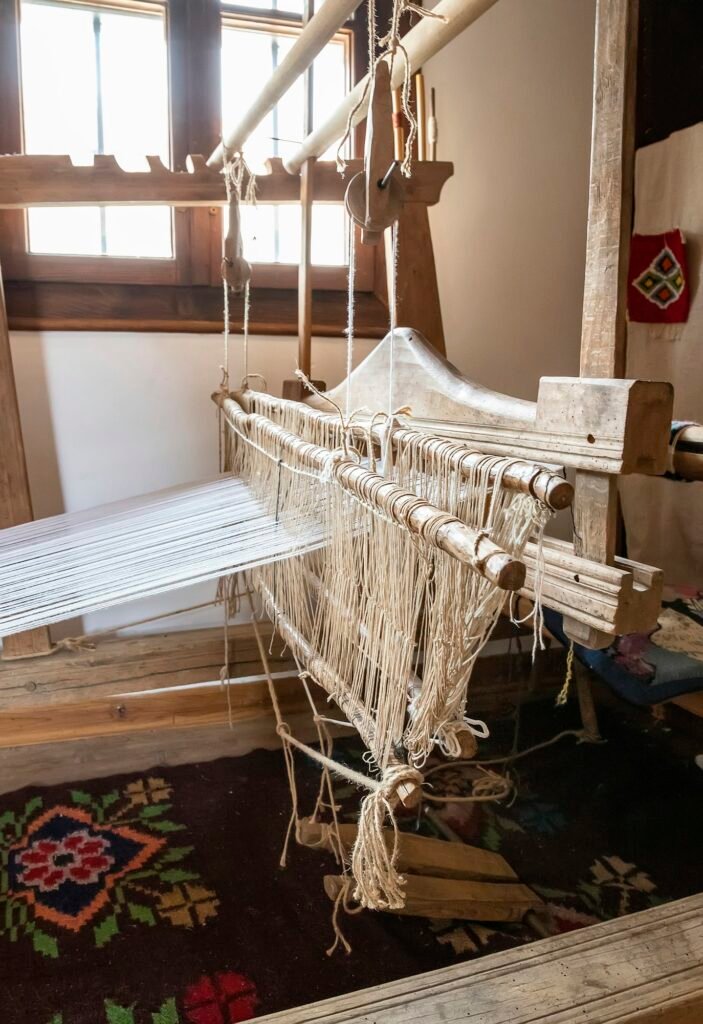 medieval loom or carpet weaving machine